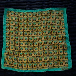 Rare. Gucci Geometric Silk Scarf in Green and Gold